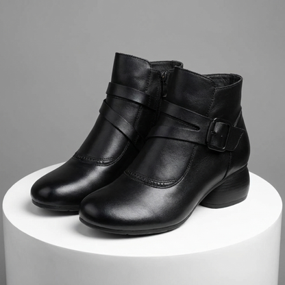 Botines Mujer Piel Hebilla Tacón Bajo Estilo Casual