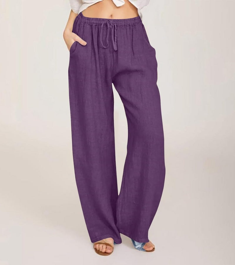 Pantalón Mujer Tiro Alto Tejido Ligero Pierna Recta