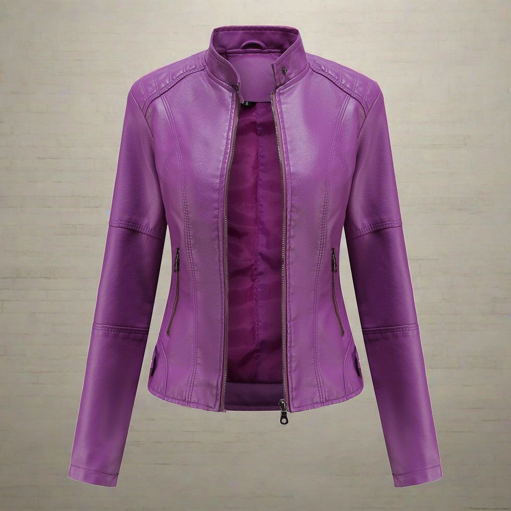 Chaqueta Mujer de Cuero con Bolsillos Cremallera Ajuste Moderno