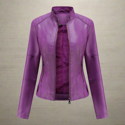 Chaqueta Mujer de Cuero con Bolsillos Cremallera Ajuste Moderno