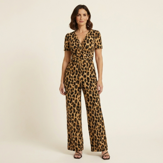 Mono Mujer Estampado Animal Escote en V Pierna Ancha - Mavetta