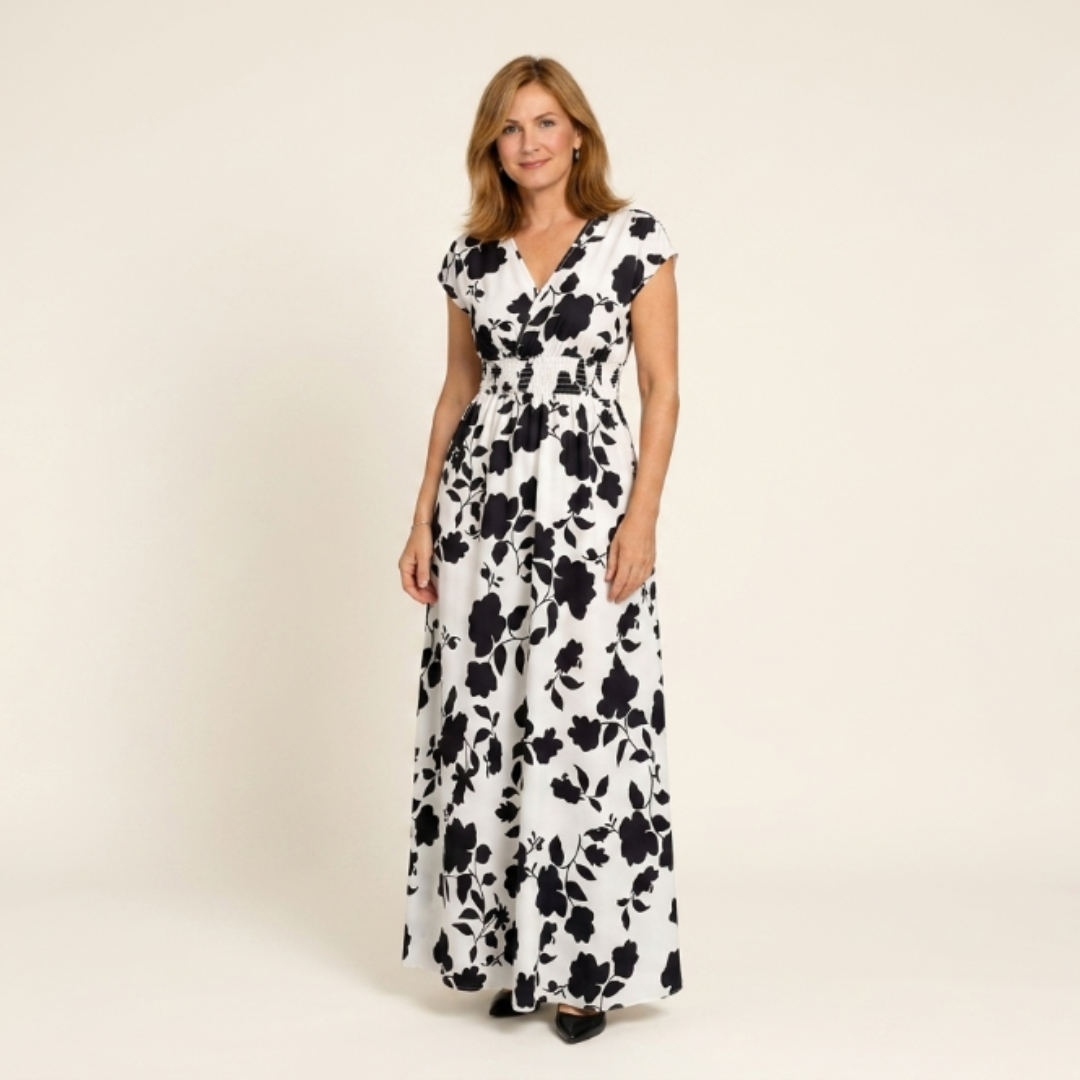 Vestido largo Mujer con escote en V y estampado floral - Mavetta