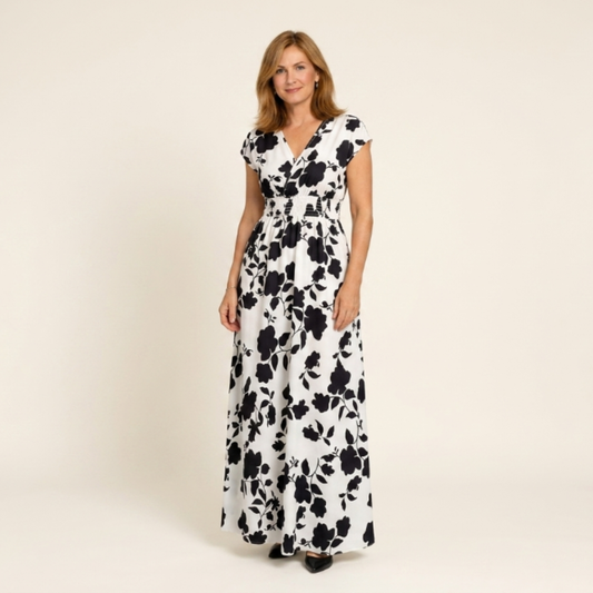Vestido largo Mujer con escote en V y estampado floral - Mavetta