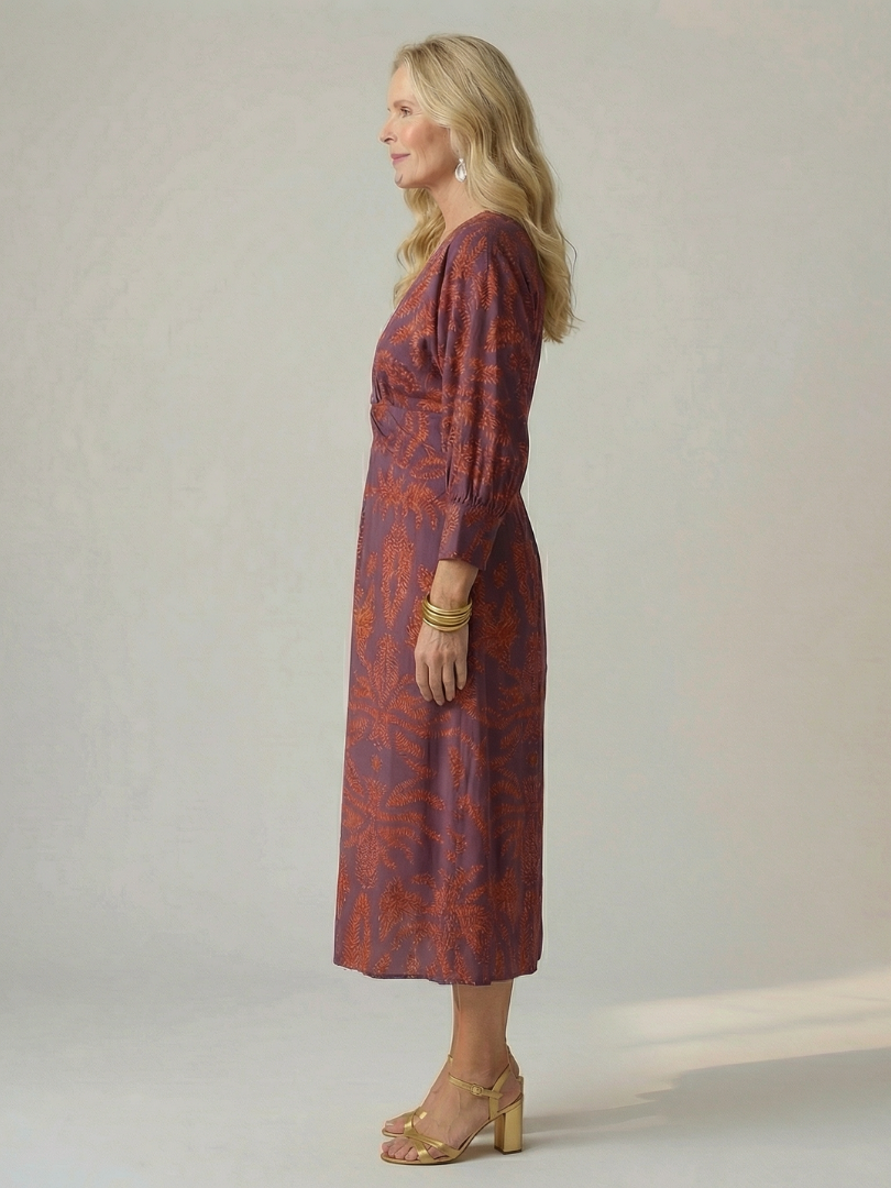 Vestido Midi Mujer Corte Cruzado Cintura Ajustada