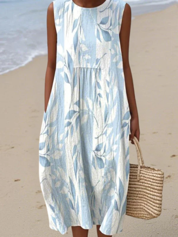 Vestido midi mujer Ligero Fresco Estampado Hojas Uso Diario - Mavetta
