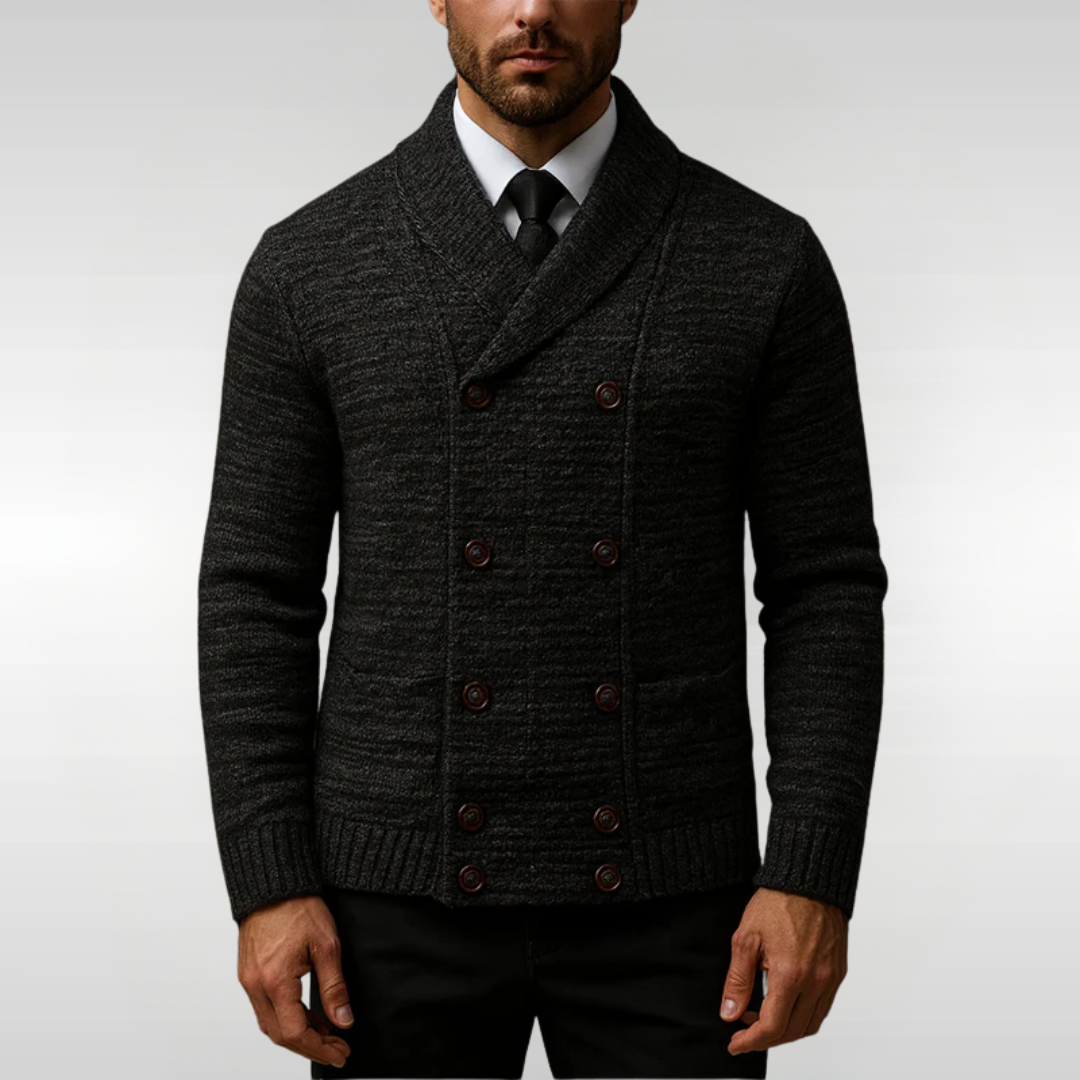 Chaqueta de punto hombre cuello chal estilo sastrería clásica