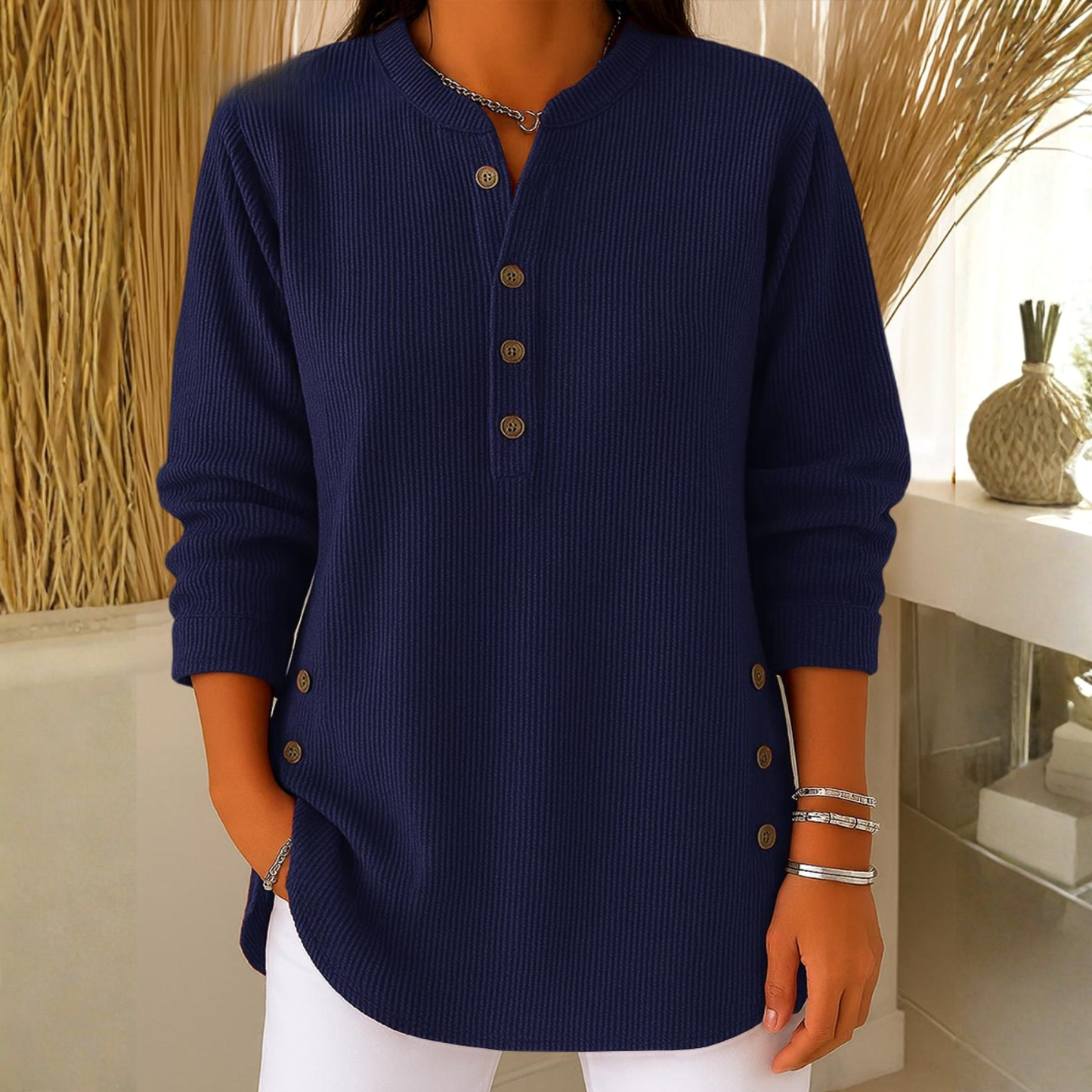 Sudadera Mujer Texturizada Manga Larga Botones Casual
