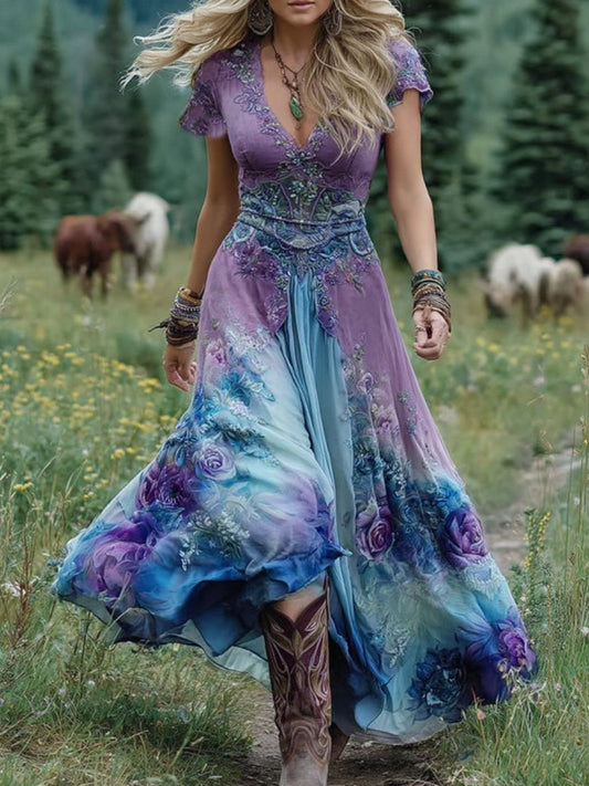 Vestido maxi mujer con estampado floral y efecto degradado - Mavetta