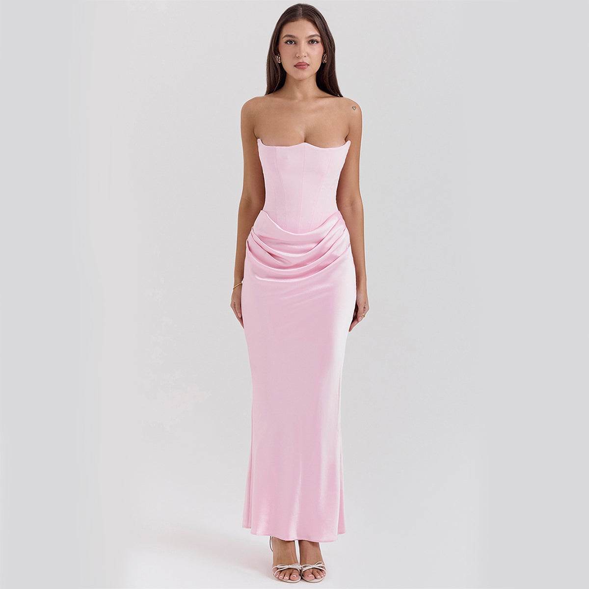 Vestido Maxi Mujer Bodycon Sin Tirantes con Fruncido