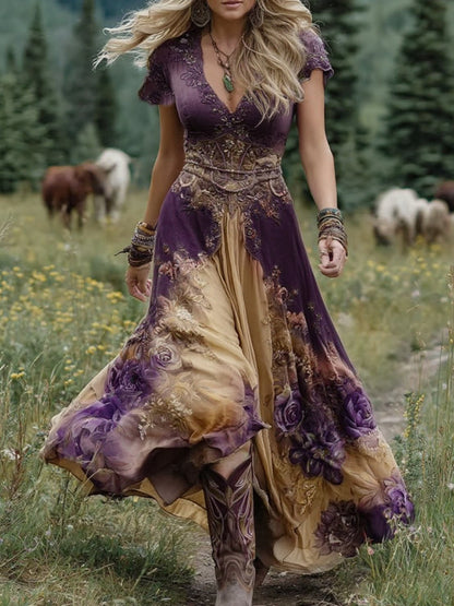 Vestido maxi mujer con estampado floral y efecto degradado