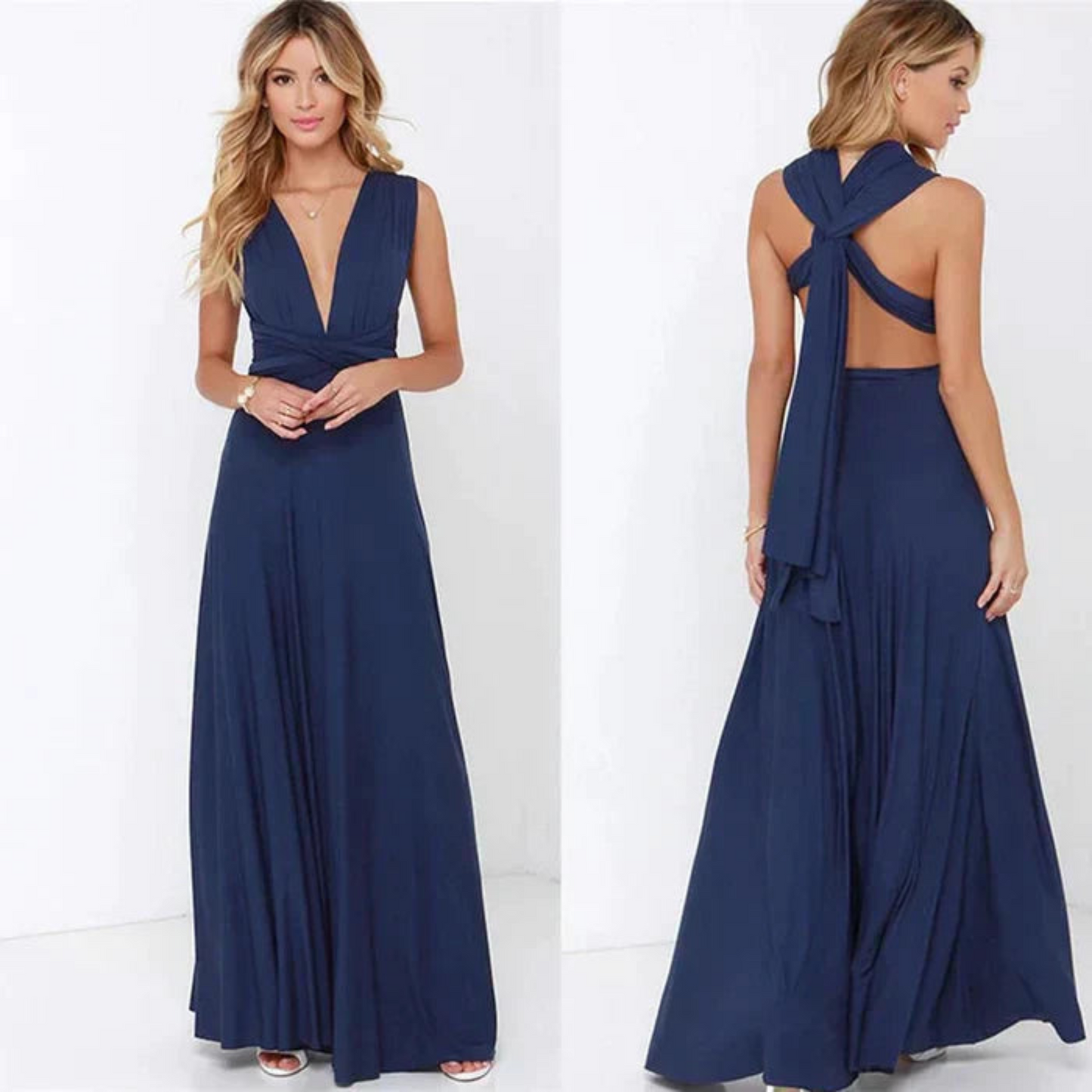 Vestido largo mujer con espalda descubierta diseño versátil