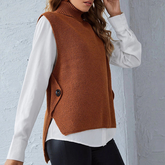 Chaleco Mujer de Piel Sintética Cuello Alto Botón Lateral - Mavetta