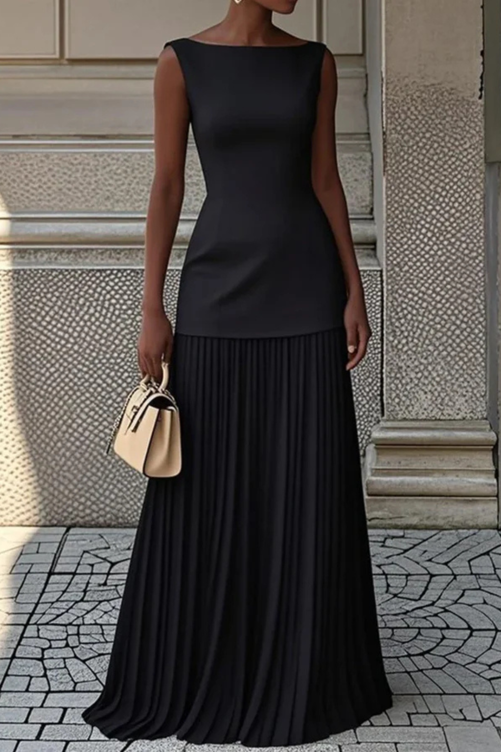 Vestido maxi mujer plisado estilo elegante