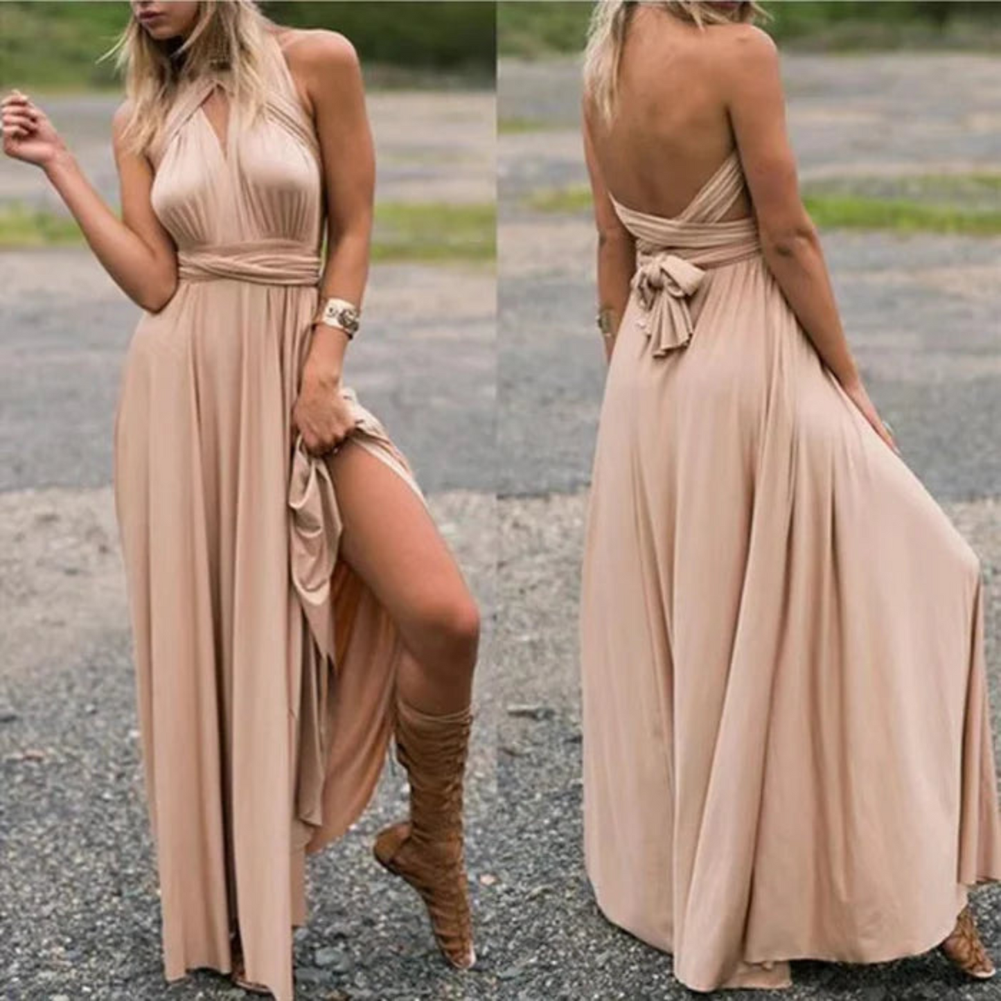 Vestido largo mujer con espalda descubierta diseño versátil