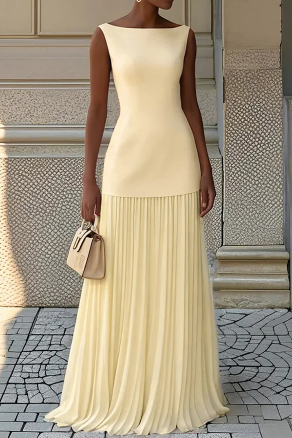 Vestido maxi mujer plisado estilo elegante