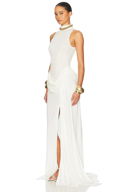 Vestido maxi mujer sin mangas cuello alto abertura lateral verano