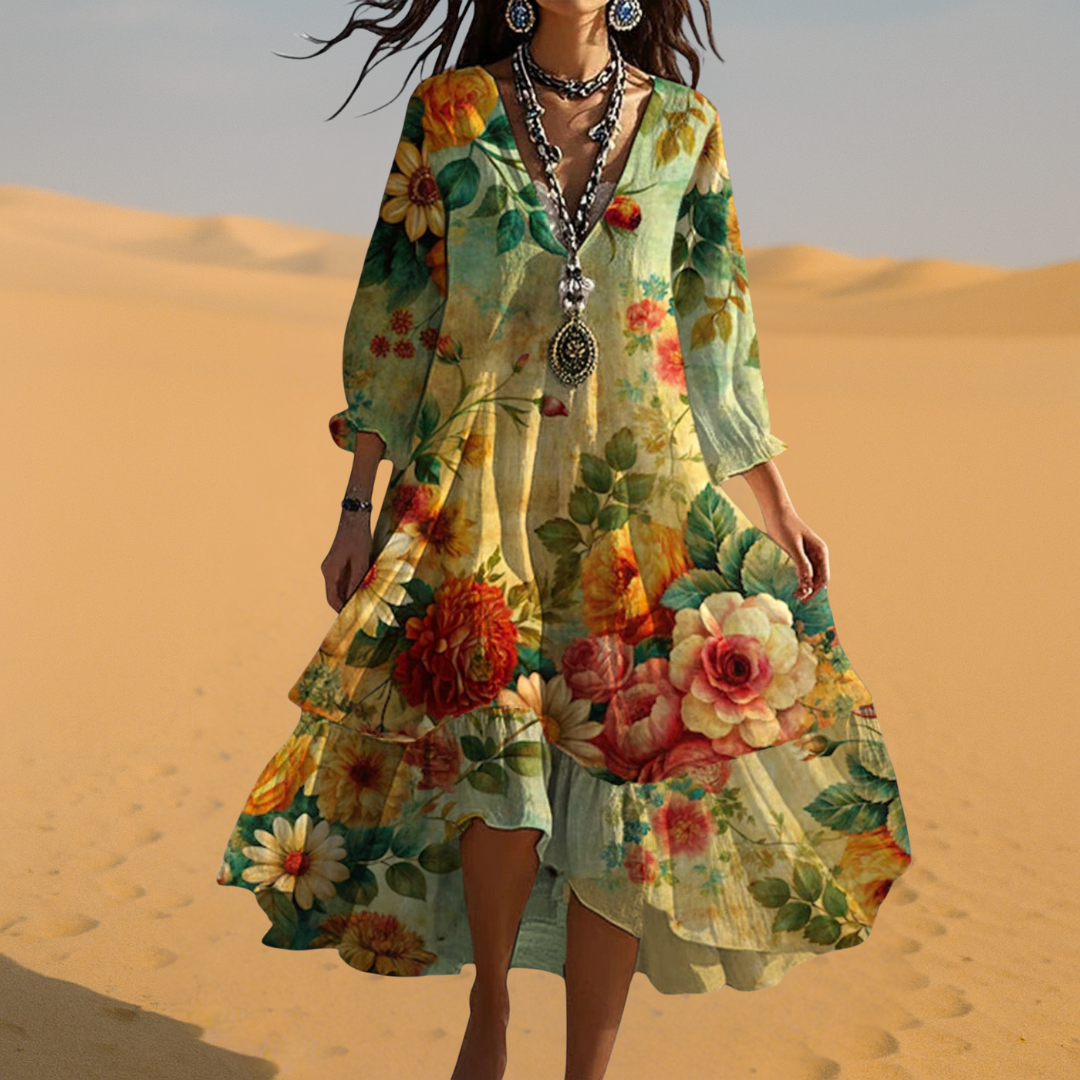 Vestido verano mujer estilo boho escote en v fluido