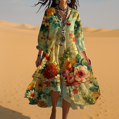 Vestido verano mujer estilo boho escote en v fluido