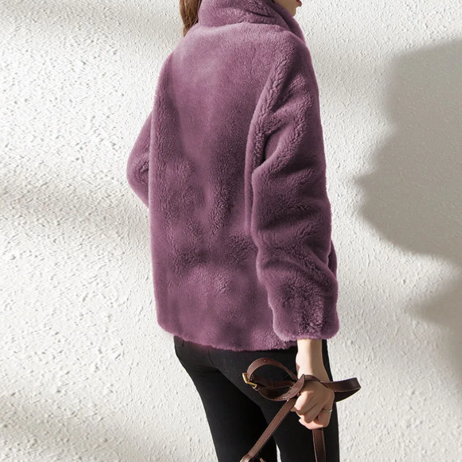 Chaqueta Mujer Teddy Cuello Alto Cremallera Moderna