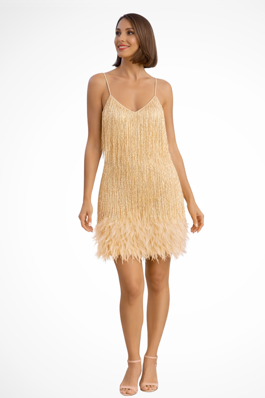 Vestido Cóctel Mujer sin Mangas con Detalle de Flecos - Mavetta
