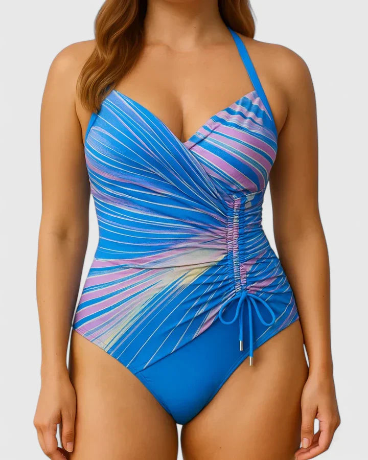 Bañador Mujer Moldeador Escote en V Diseño de Rayas