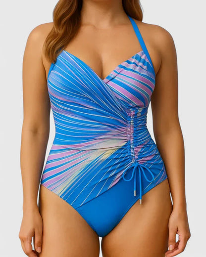 Bañador Mujer Moldeador Escote en V Diseño de Rayas