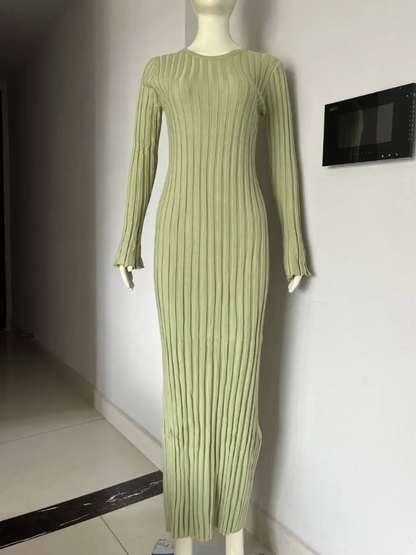 Vestido largo mujer de plumeti tejido elástico ajustado plisado