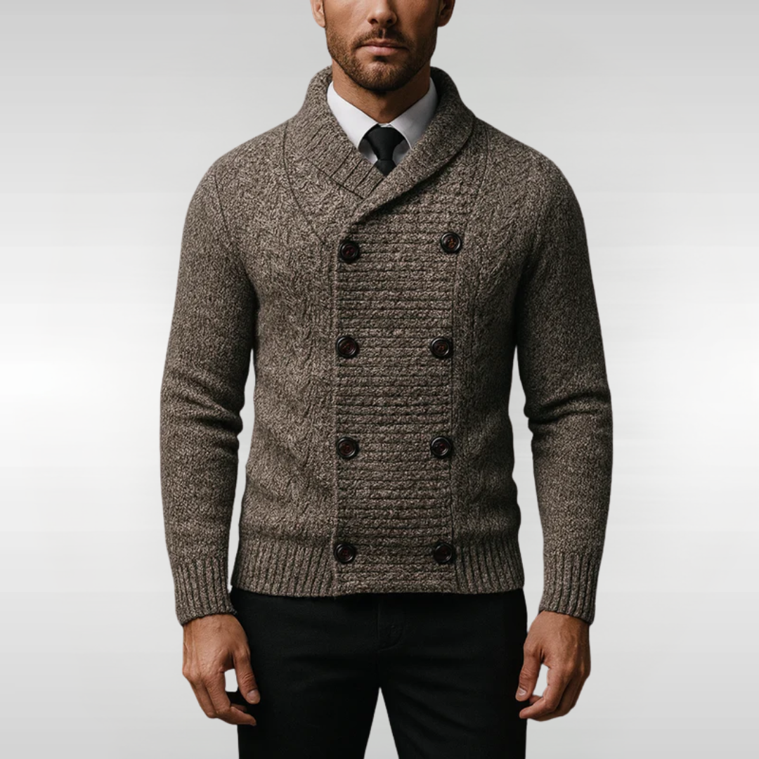 Chaqueta de punto hombre cuello chal estilo sastrería clásica