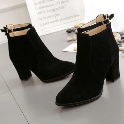 Botines Mujer con Hebilla Tacón Alto de Bloque