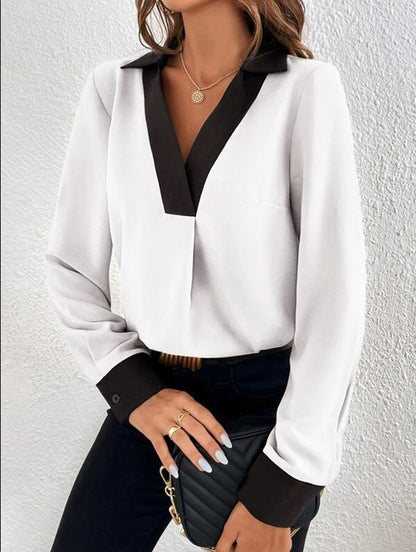 Camisa Formal Mujer de Algodón Cuello en V Primavera Verano