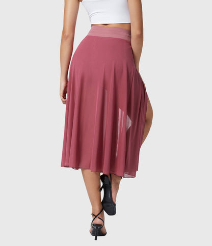 Falda Midi Mujer Talle Alto Cordón Ajustable Acampanada