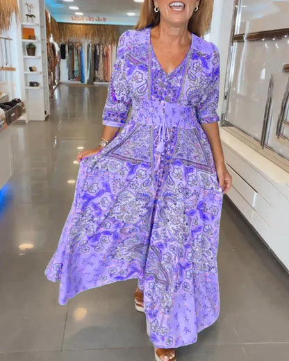 Vestido fiesta Mujer escote en V mangas largas