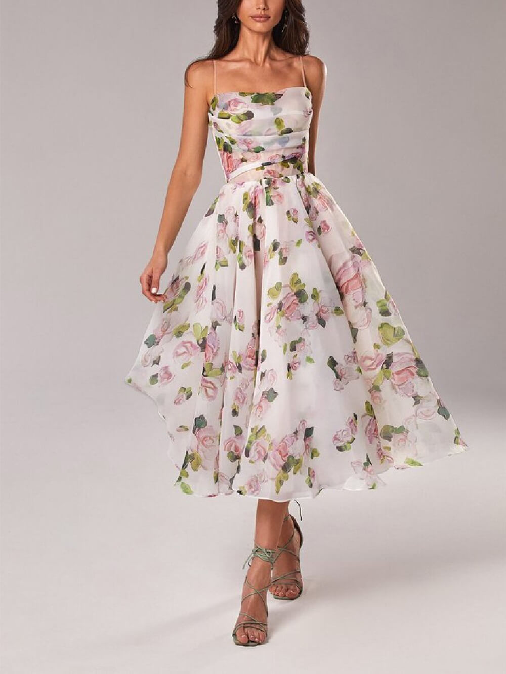 Vestido midi mujer con tirantes finos y corte en A - Mavetta