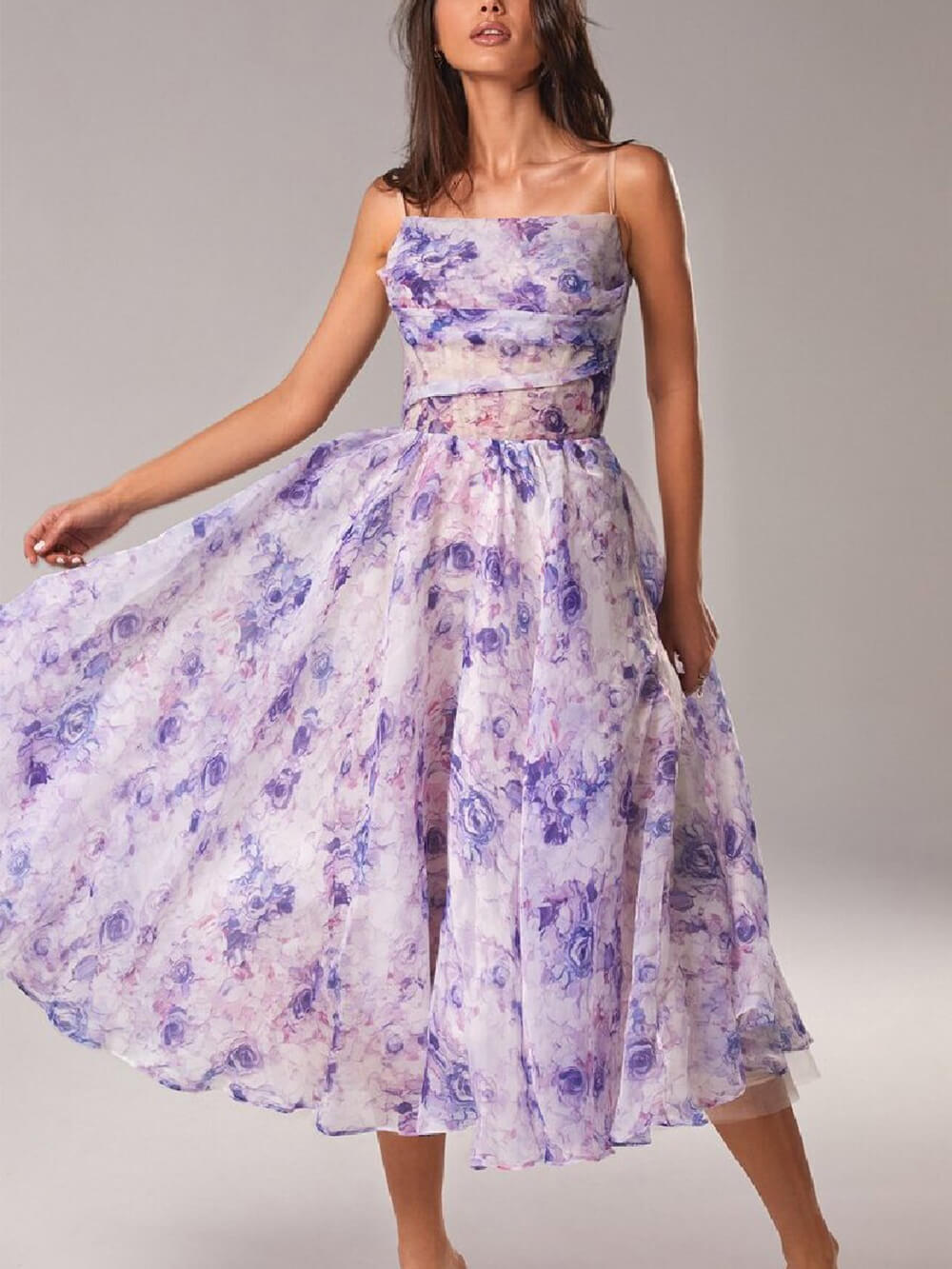 Vestido midi mujer con tirantes finos y corte en A