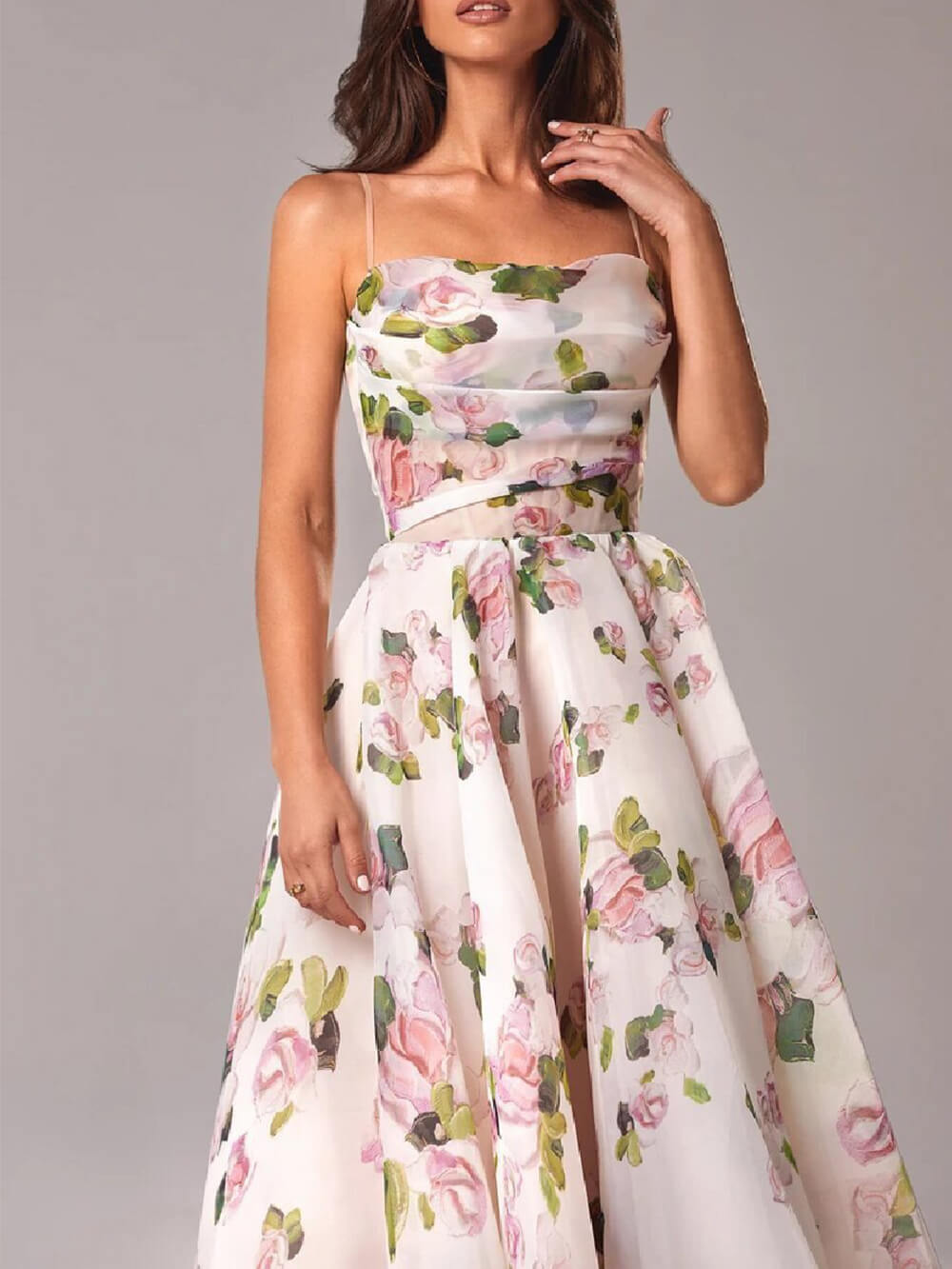 Vestido midi mujer de tirantes finos corte línea A