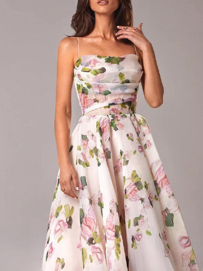 Vestido midi mujer de tirantes finos corte línea A