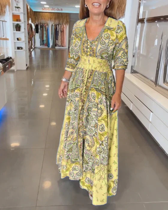 Vestido fiesta Mujer escote en V mangas largas