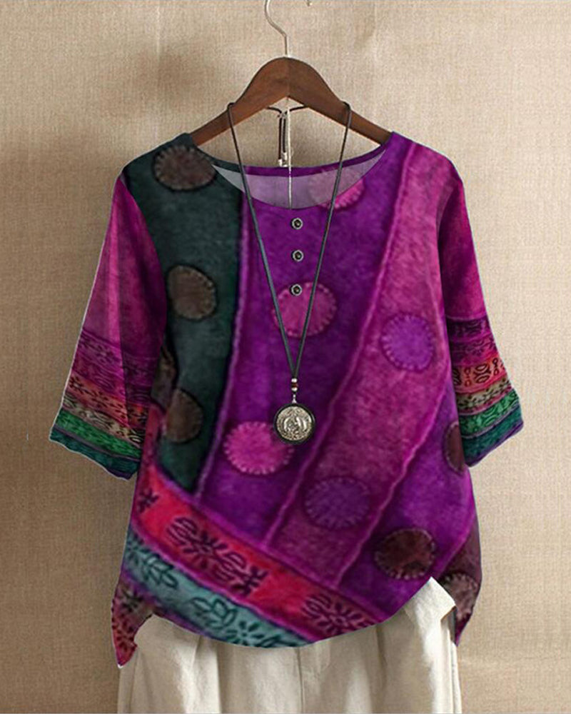 Blusa mujer de tejido ligero estampado bohemio estilo retro