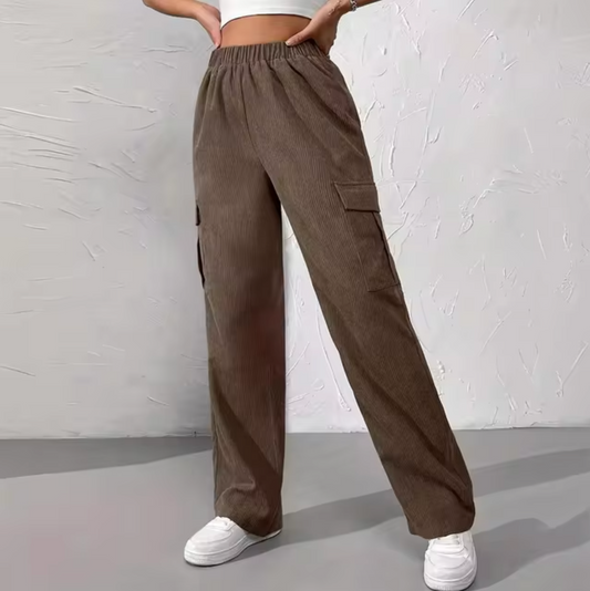 Pantalones Cargo Mujer de Pana Pierna Ancha - Mavetta