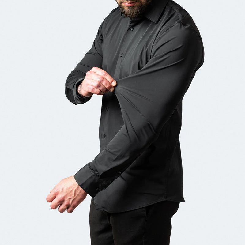 Camisa Hombre Vestir Algodón Elástica Manga Larga Corte Regular
