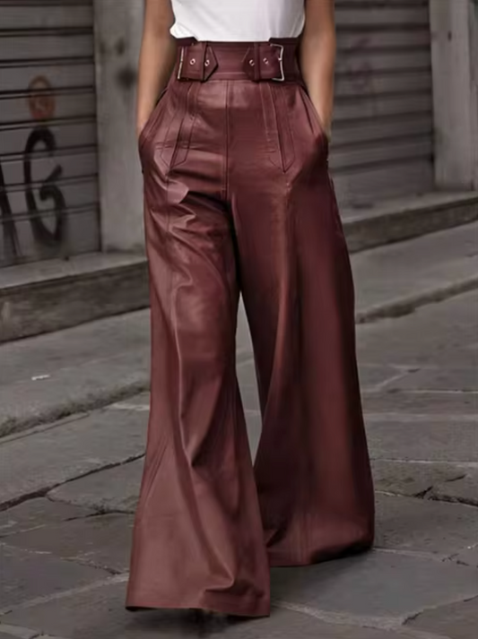Pantalón Mujer de Cuero Sintético Talle Alto Ajustado - Mavetta