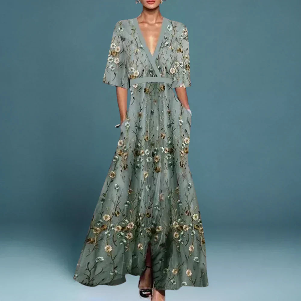 Vestido maxi mujer de tejido fluido escote cruzado - Mavetta
