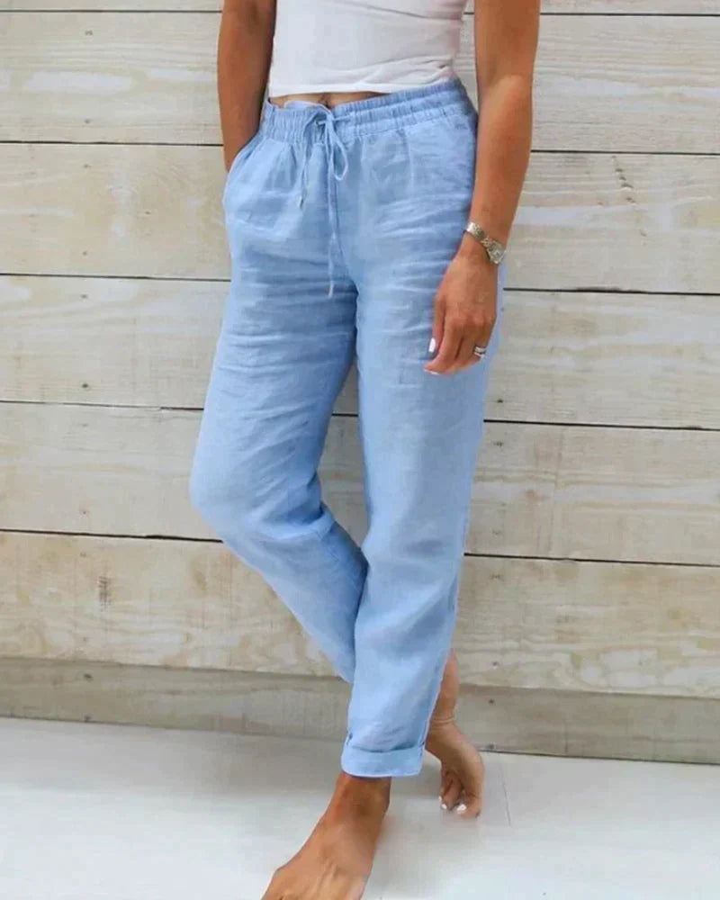 Pantalón Mujer de Lino Elegante Corte Recto