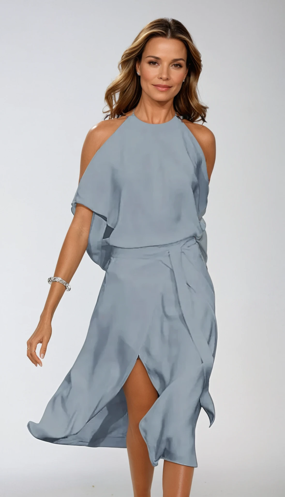 Vestido midi mujer con hombros descubiertos estilo moderno