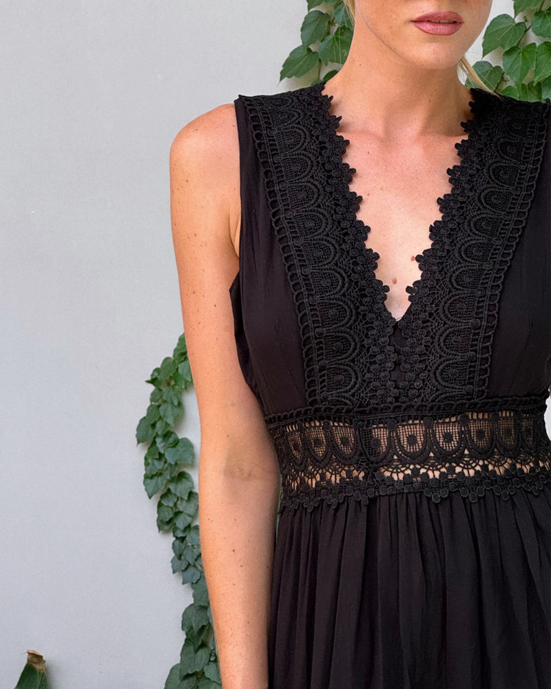 Vestido Mujer de Encaje con Escote en V Elegante