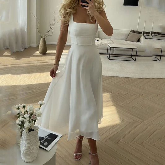 Vestido midi mujer con escote cuadrado ajuste elegante - Mavetta