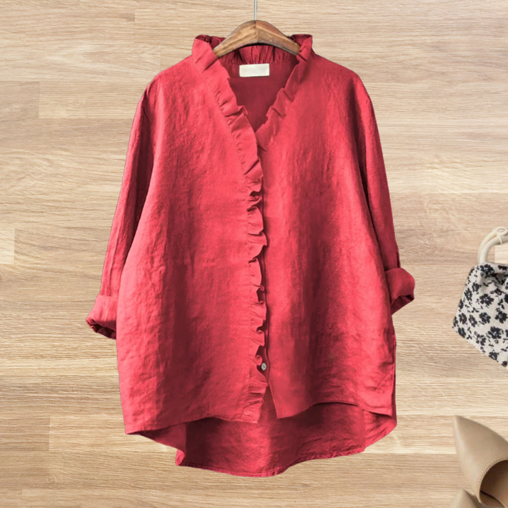 Blusa Mujer Fluida Cuello de Volantes