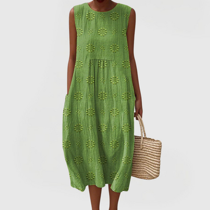 Vestido midi mujer tejido ligero sin mangas bolsillos laterales