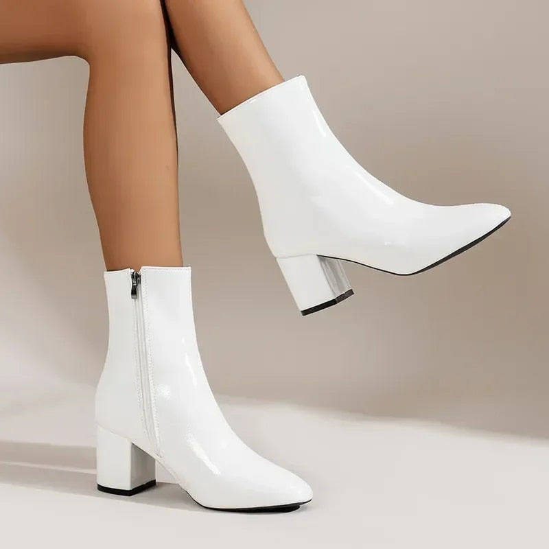 Botines Mujer Tacón Ancho Cremallera Lateral