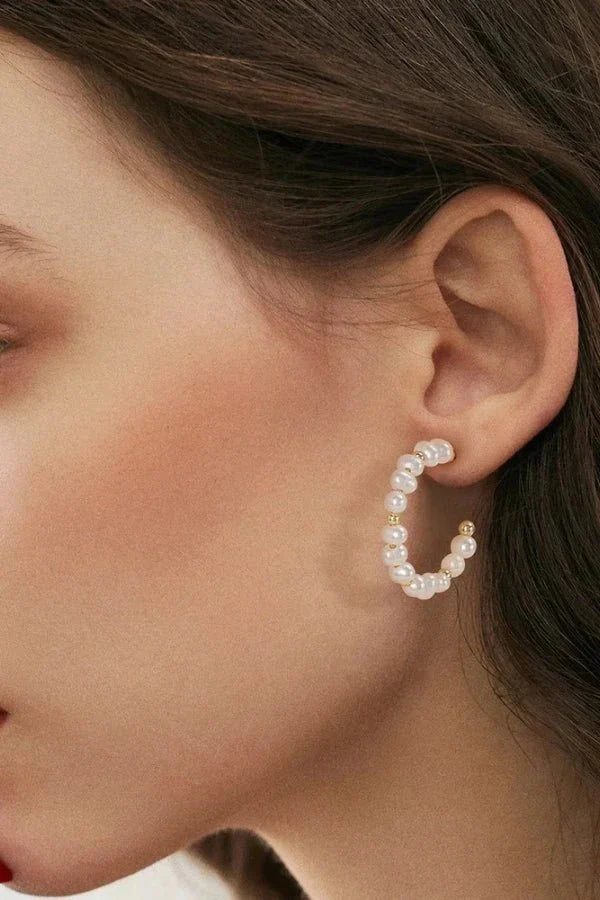 Pendientes Aro Mujer con Perlas Imitacion Elegantes - Mavetta